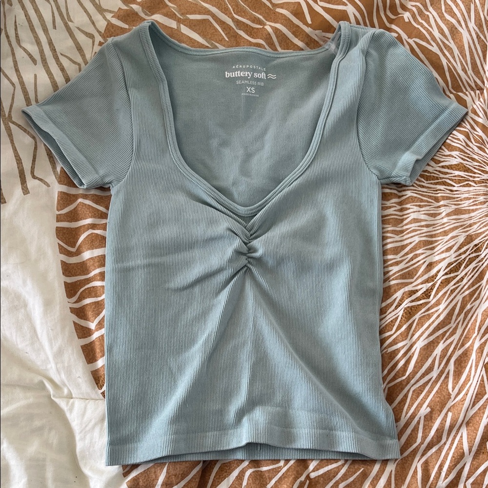 Aeropostale Light Blue Ruched Tee